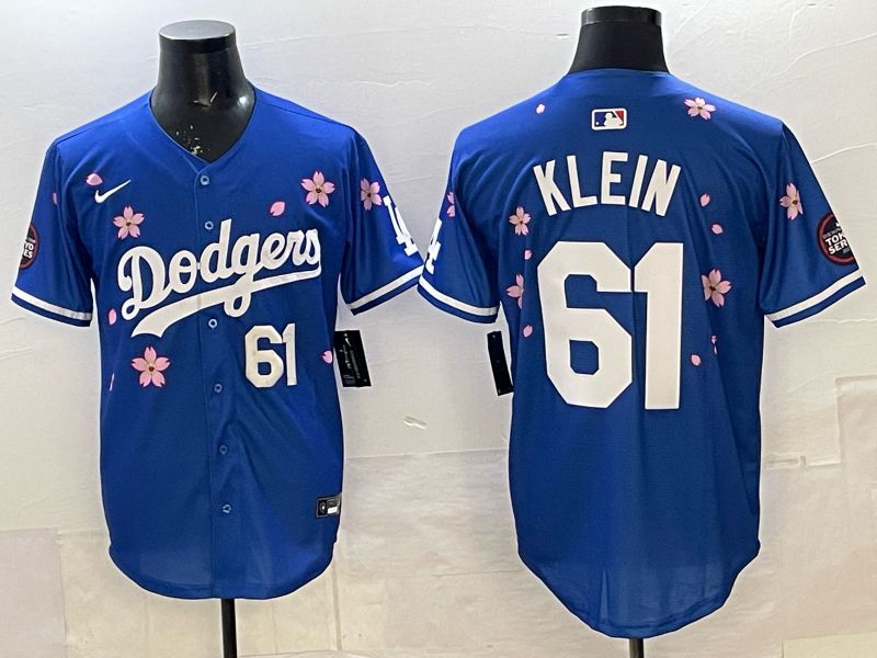 Men 2025 Nike Los Angeles Dodgers #61 Klein Blue Game MLB Jersey 02